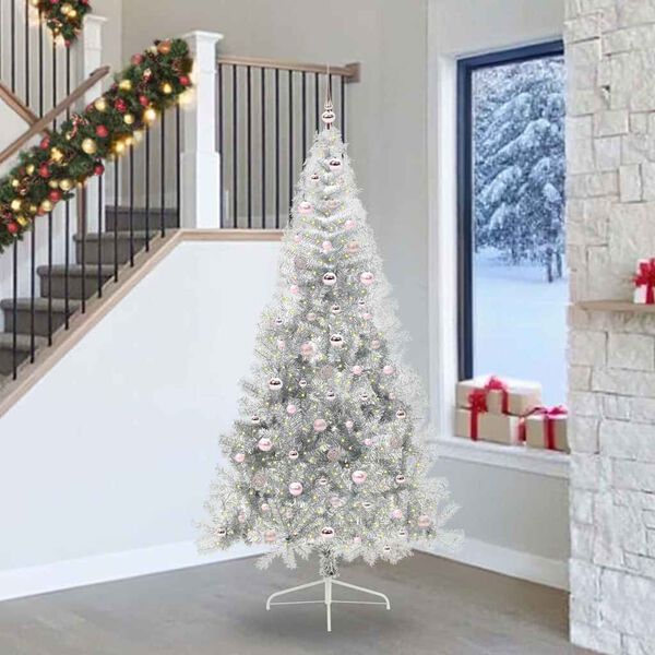 vidaXL K&uuml;nstlicher vorbeleuchteter Weihnachtsbaum Silber 240 cm PET