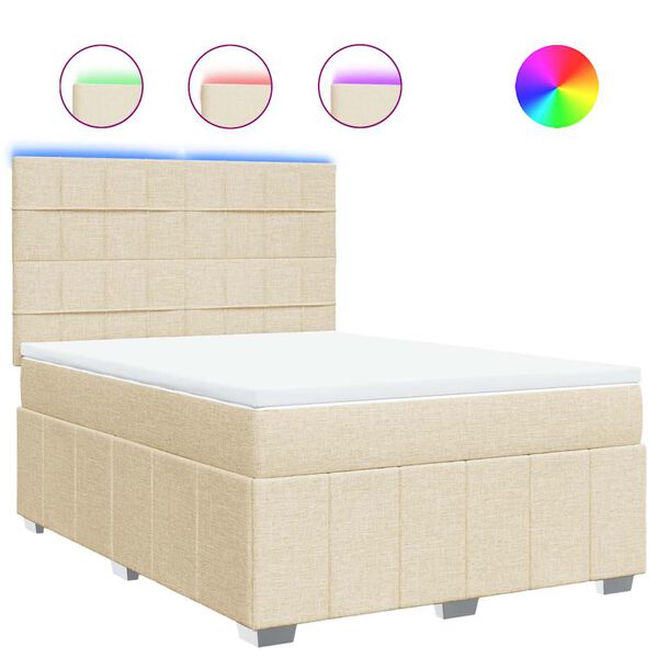 vidaXL Boxspringbett mit Matratze Creme 140x190 cm Stoff