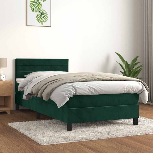 vidaXL Boxspringbett mit Matratze Dunkelgr&uuml;n 80x200 cm Samt