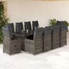 vidaXL 11-tlg. Garten-Bistro-Set mit Kissen Grau Poly Rattan