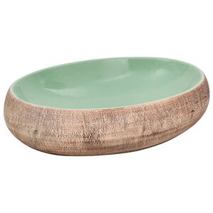 vidaXL Aufsatzwaschbecken Gr&uuml;n und Braun Oval 59x40x15 cm Keramik