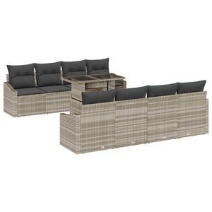 vidaXL Garten-Sofa-Set mit Kissen 7 pcs Hellgrau Poly-Rattan