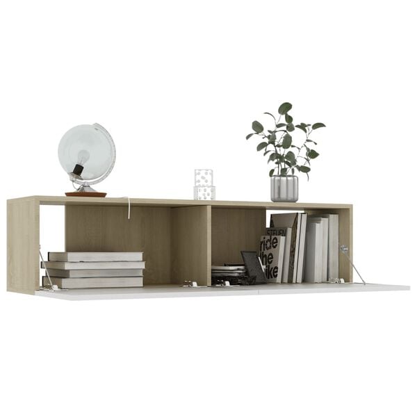 vidaXL TV-Schrank Wei&szlig; und Sonoma-Eiche 120x30x30 cm Holzwerkstoff