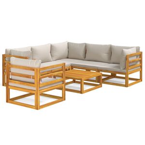 vidaXL 7-tlg. Garten-Lounge-Set mit Hellgrauen Kissen Massivholz