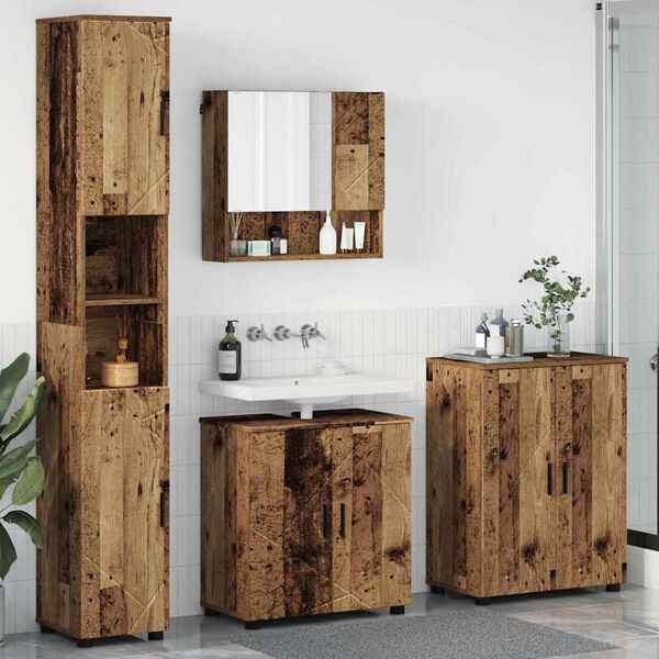 vidaXL Badezimmerm&ouml;bel-Set 4 pcs Altholz Holzwerkstoff & Metall