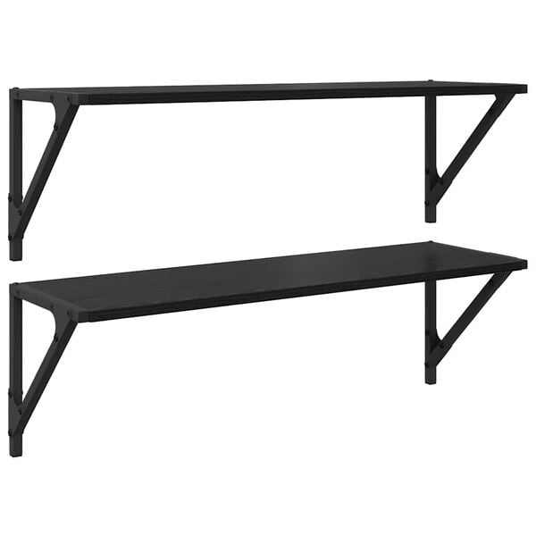 vidaXL Wandregale 2 pcs Schwarz Eichen-Optik 80 x 25 x 25,5 cm