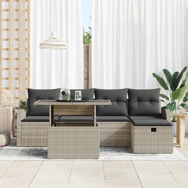 vidaXL Garten-Sofa-Set mit Kissen 6 pcs Hellgrau Poly Rattan