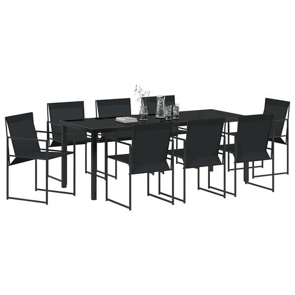 vidaXL Garten Essgruppe 9 pcs Schwarz Pulverbeschichteter Stahl
