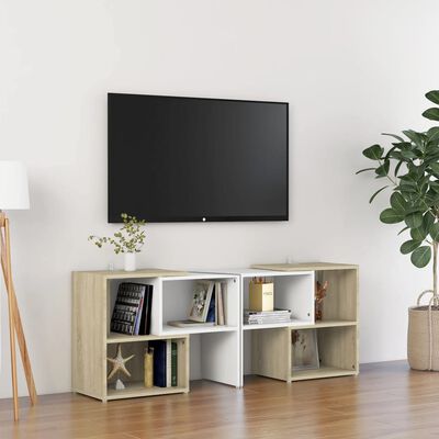 vidaXL TV-Schrank Weiß und Sonoma-Eiche 104x30x52cm Holzwerkstoff