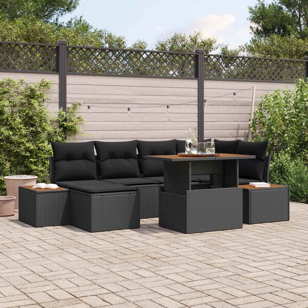 vidaXL Garten-Sofa-Set mit Speicher 7 pcs Schwarz Poly Rattan