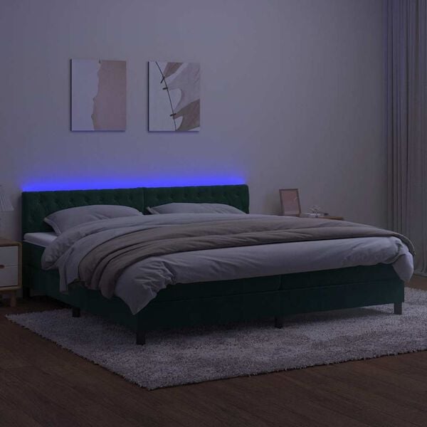 vidaXL Boxspringbett mit Matratze & LED Dunkelgr&uuml;n 200x200 cm Samt