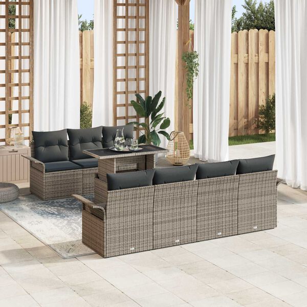 vidaXL Gartensofa-set mit Kissen mit Speicher 8 pcs Grau Poly Rattan