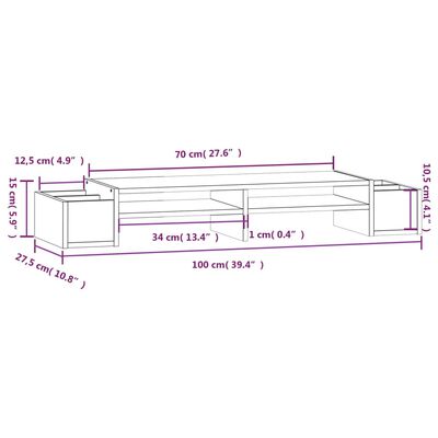 vidaXL Monitorständer Weiß 100x27,5x15 cm Massivholz Kiefer