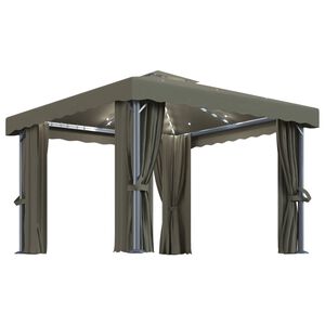 vidaXL Pavillon mit Vorh&auml;ngen & LED-Lichterkette 3x3 m Taupe