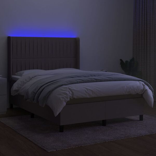 vidaXL Boxspringbett mit Matratze & LED Taupe 140x200 cm Stoff