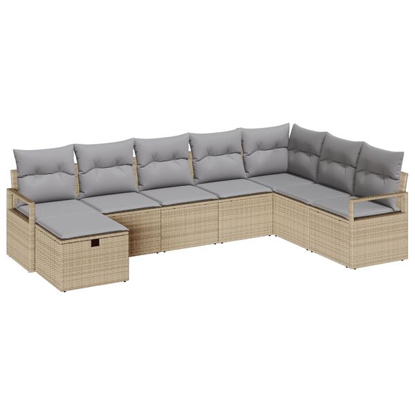 vidaXL Sofa Set mit Kissen 8 pcs Beige und Hellgrau Poly-Rattan