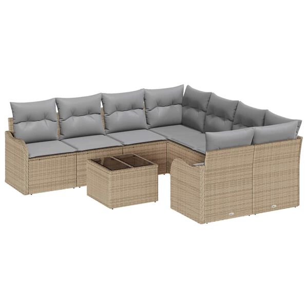vidaXL Gartensofa-set mit Kissen mit Speicher 9 pcs Beige Poly-Rattan