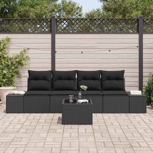 vidaXL Sofa Set mit Kissen mit Kissen 5 pcs Schwarz Poly Rattan