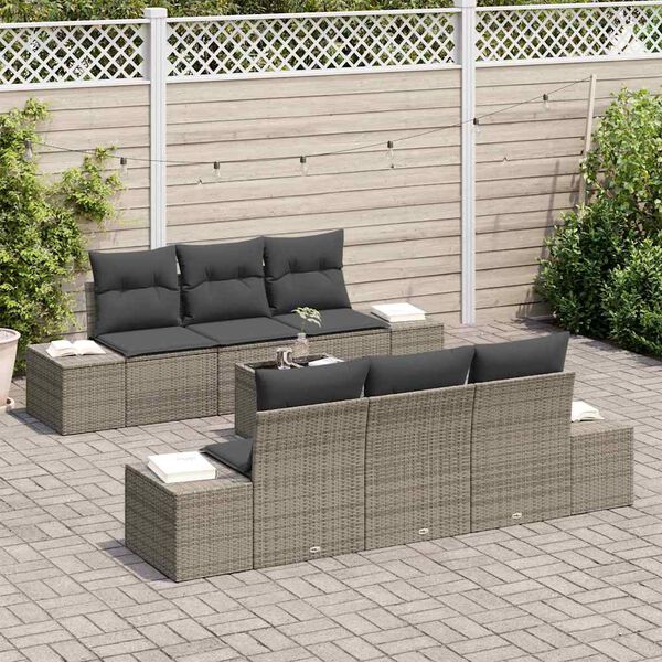 vidaXL Garten-Sofa-Set mit Kissen mit Speicher 8 pcs Grau Poly-Rattan