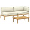 vidaXL Sofa Set mit Kissen Uni 3 pcs Creme Massivholz Akazie