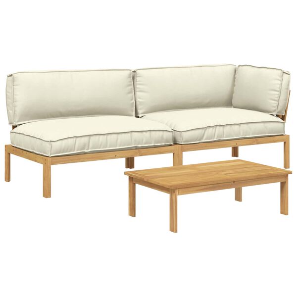 vidaXL Sofa Set mit Kissen Uni 3 pcs Creme Massivholz Akazie