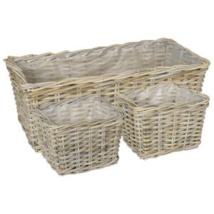 vidaXL Blumentopfkorb GENDT 3 stk. Nat&uuml;rliches Grau Kubu Rattan