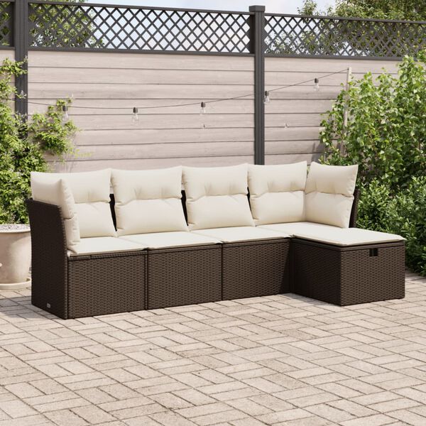 vidaXL 5-tlg. Garten-Sofagarnitur mit Kissen Braun Poly Rattan