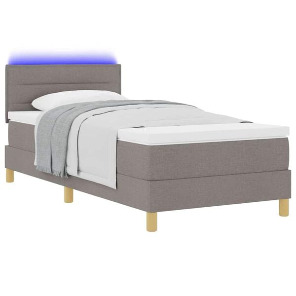 vidaXL LED Boxspringbett mit Matratze mit LED Taupe 100 x 200 cm Stoff