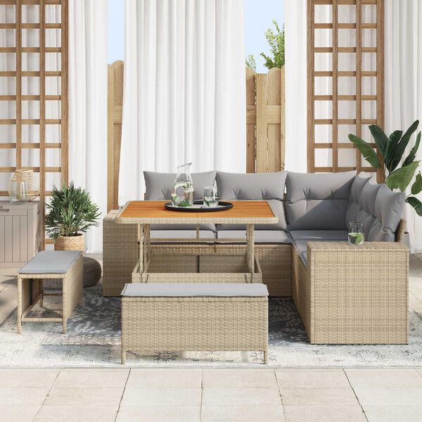 vidaXL Gartensofa-set mit Kissen 8 pcs Beige Poly-Rattan