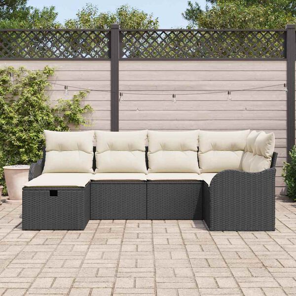 vidaXL Garten-Sofa-Set mit Kissen 6 pcs Schwarz und Creme Poly Rattan