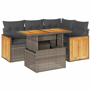 vidaXL 5-tlg. Garten-Sofagarnitur mit Kissen Grau Poly Rattan Akazie