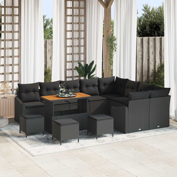 vidaXL Gartensofa-set mit Kissen 13 pcs Schwarz Poly Rattan