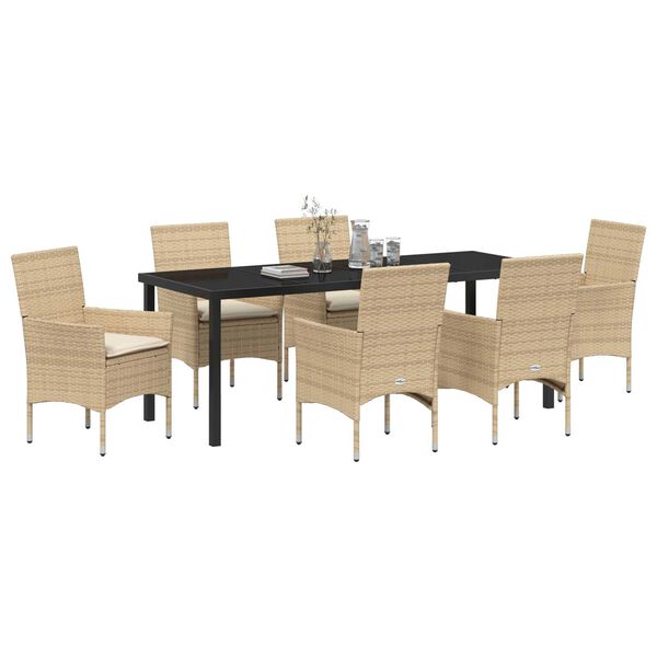 vidaXL Garten Essgruppe mit Kissen 7 pcs Beige Poly-Rattan