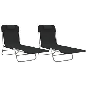 vidaXL Sonnenliegen Klappbar 2 Stk. Schwarz Textilene und Stahl