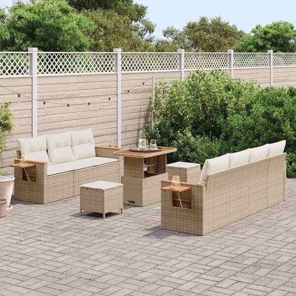 vidaXL Gartensofa-set mit Kissen 13 pcs Beige und Creme Poly-Rattan
