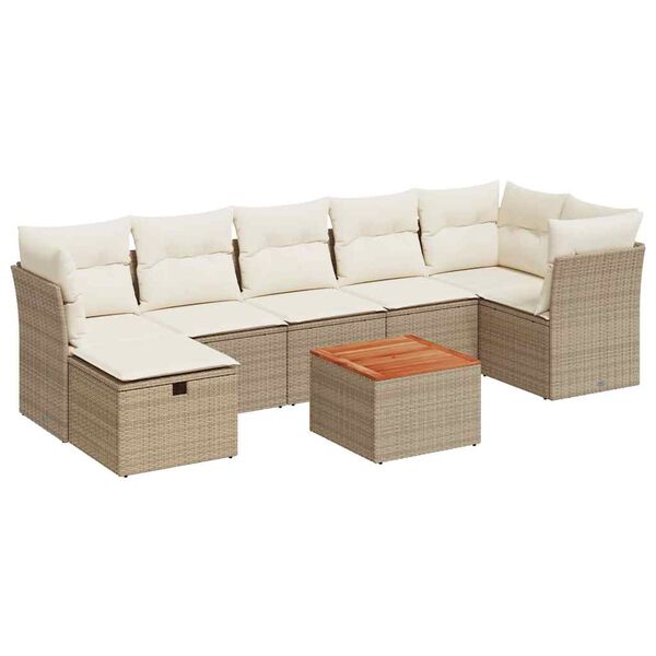 vidaXL 8-tlg. Garten-Sofagarnitur mit Kissen Beige Poly Rattan