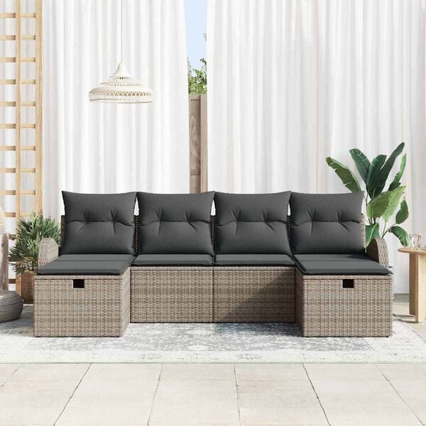 vidaXL Sofa Set mit Kissen mit Speicher 6 pcs Grau Poly-Rattan