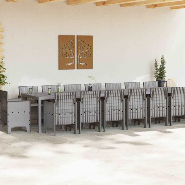 vidaXL Garten-Esszimmergarnitur mit Kissen 17 pcs Hellgrau PP