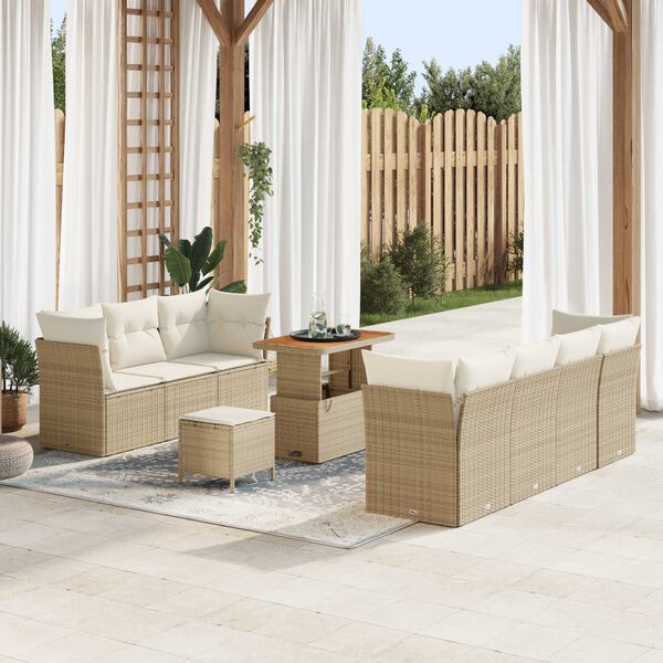 vidaXL Gartensofa-set 10 pcs Beige Poly-Rattan
