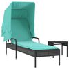 vidaXL Sonnenliege mit Sonnendach und Tisch Schwarz Polyrattan