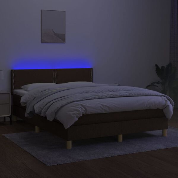 vidaXL Boxspringbett mit Matratze & LED Dunkelbraun 140x190 cm Stoff