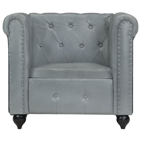 vidaXL Chesterfield-Sessel Grau Echtleder