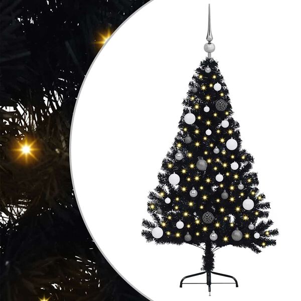 vidaXL K&uuml;nstlicher vorbeleuchteter Weihnachtsbaum Schwarz 150 cm PVC
