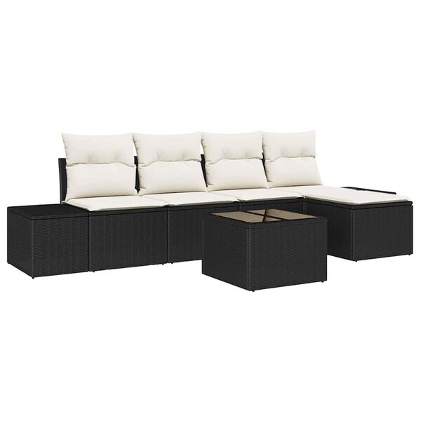 vidaXL Sofa Set mit Kissen 6 pcs Schwarz Poly Rattan