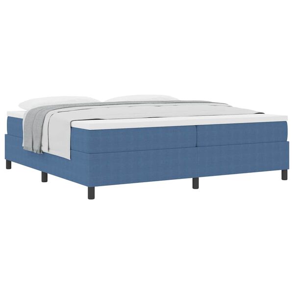vidaXL Boxspringbett Blau und Wei&szlig; 200 x 200 cm Cordstoff