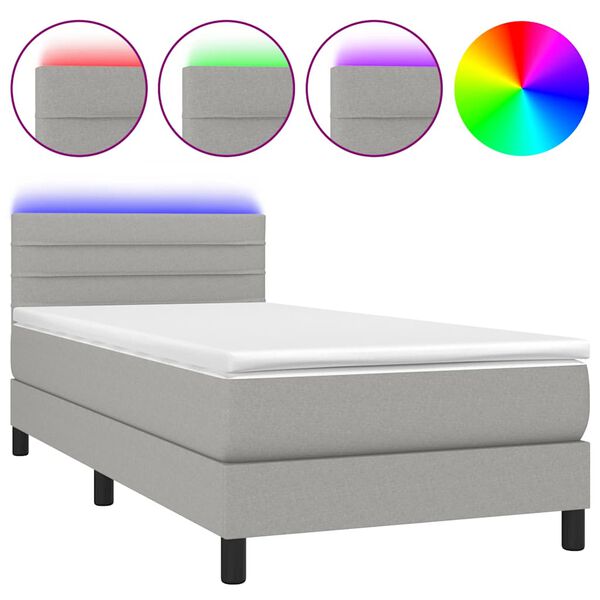 vidaXL Boxspringbett mit Matratze & LED Hellgrau 80x200 cm Stoff
