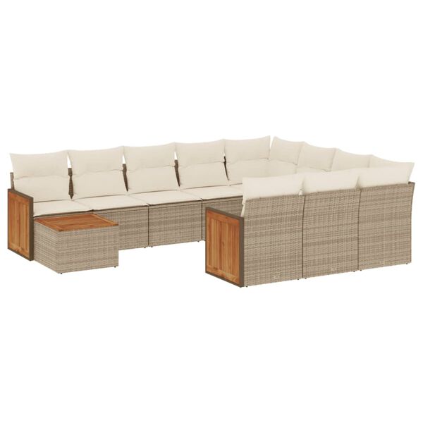 vidaXL 11-tlg. Garten-Sofagarnitur mit Kissen Beige Poly Rattan