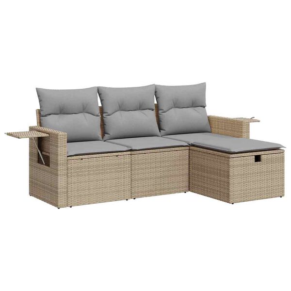 vidaXL 4-tlg. Garten-Sofagarnitur mit Kissen Beige Poly Rattan