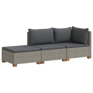 vidaXL 3 Stk. Rattan-Lounge-Set mit Kissen GENDT Naturrattan Kubu Grau