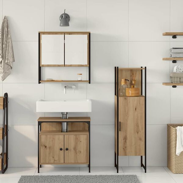 vidaXL Badezimmerm&ouml;bel-Set mit Regal mit T&uuml;r 3 pcs Braun Holzwerkstoff